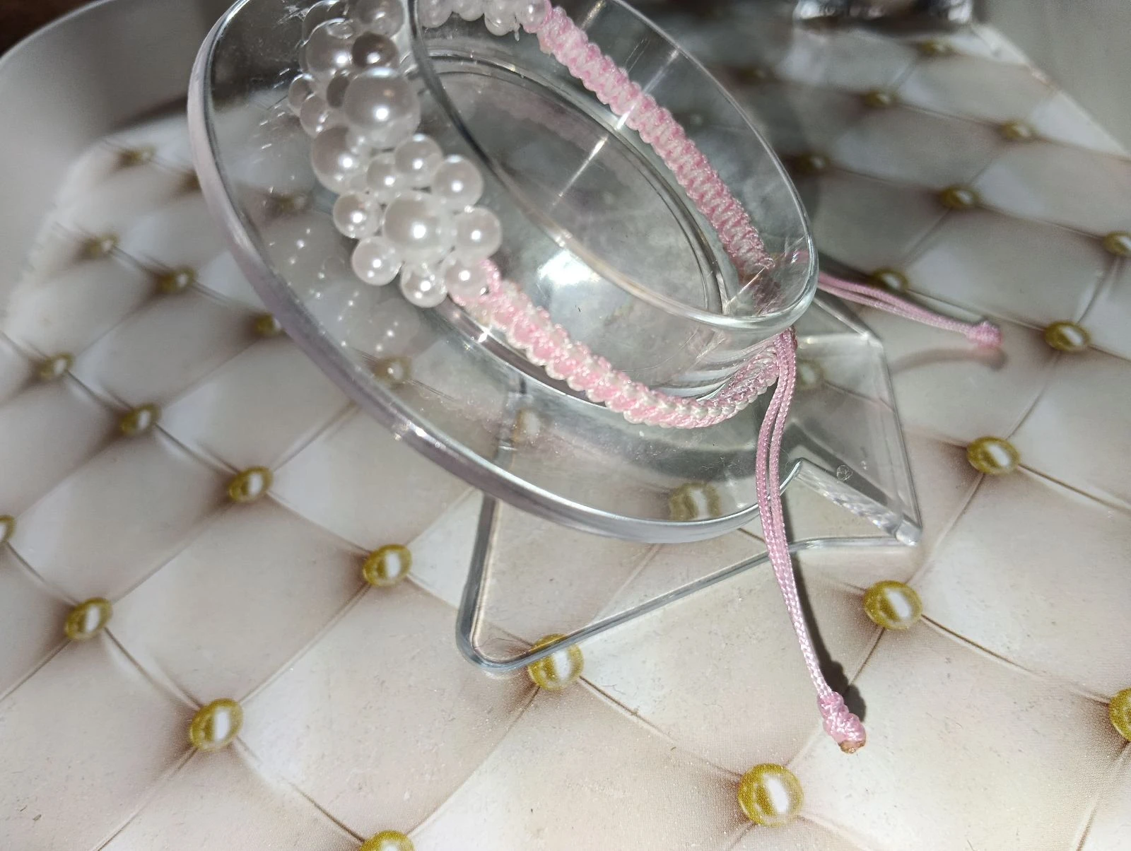 Pulsera de perlas trenzadas blancas y rosas – photo 2